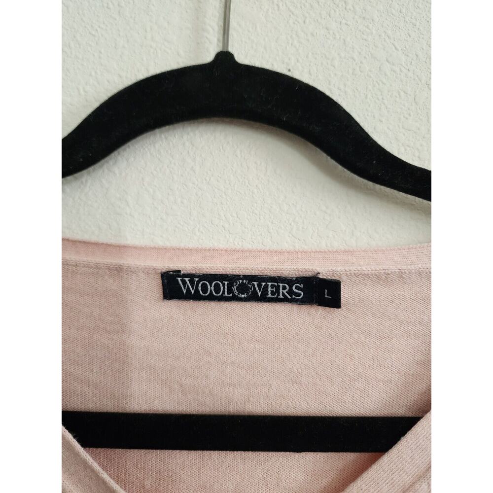 WoolOvers Pale Pink Feminine Coquette Shrt Slv Cardigan Sweater SzL ButtnDn Silk